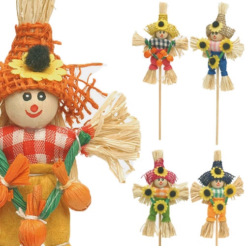 Petits Epouvantails Raphia Et Tissu Les Épouvantails Multicolore Hauteur : 12 cm x 216 Mondo Déco