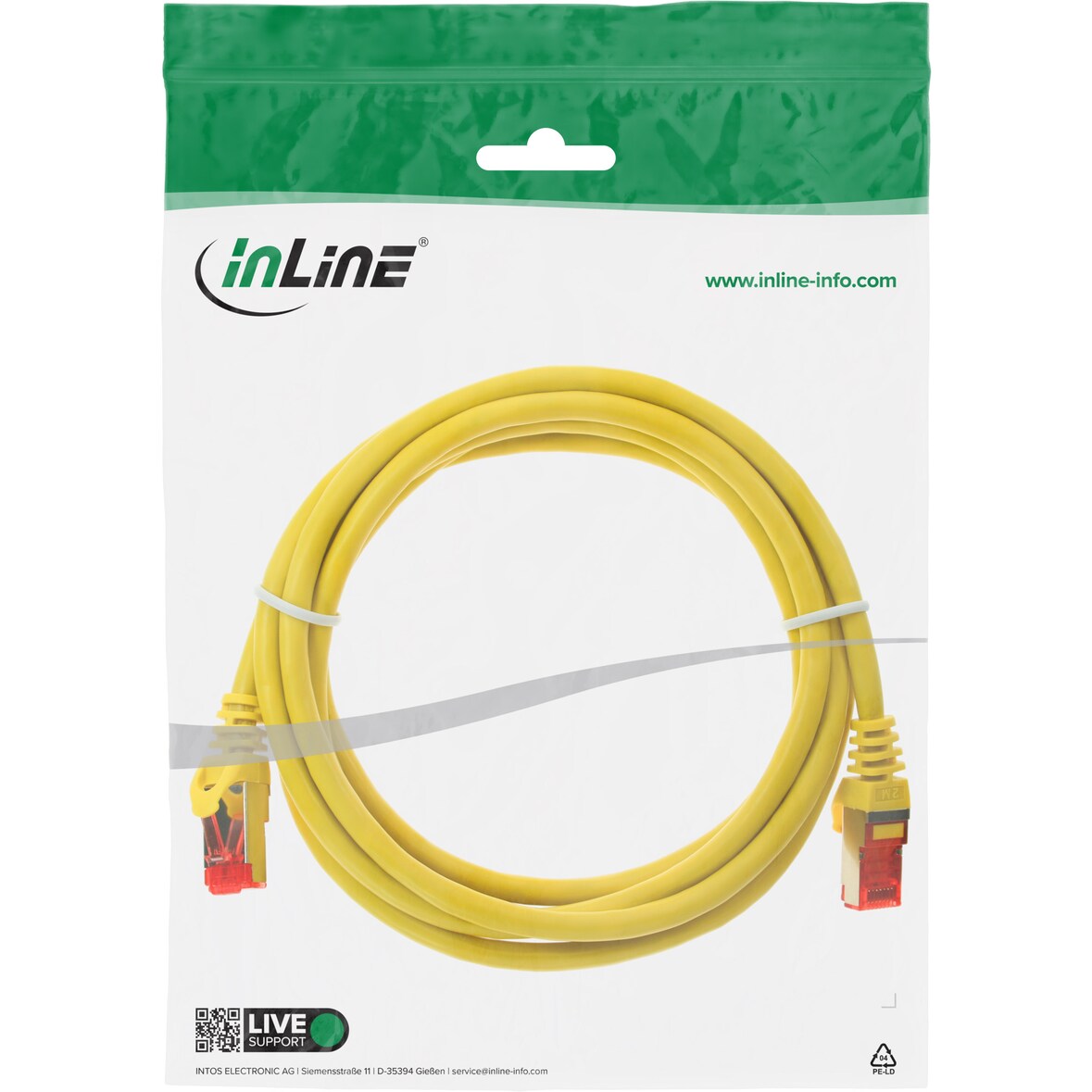 InLine® Patchkabel, S/FTP (PiMf), Cat.6, 250MHz, PVC, Kupfer, gelb, 1,5m