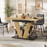 thumbnail of Ausziehbarer Esstisch 140x80x75 cm mit Holzmaserung Naturholz, MDF Metall Gestell, V Streben, verdeckte Auszüge, stabil für Küche