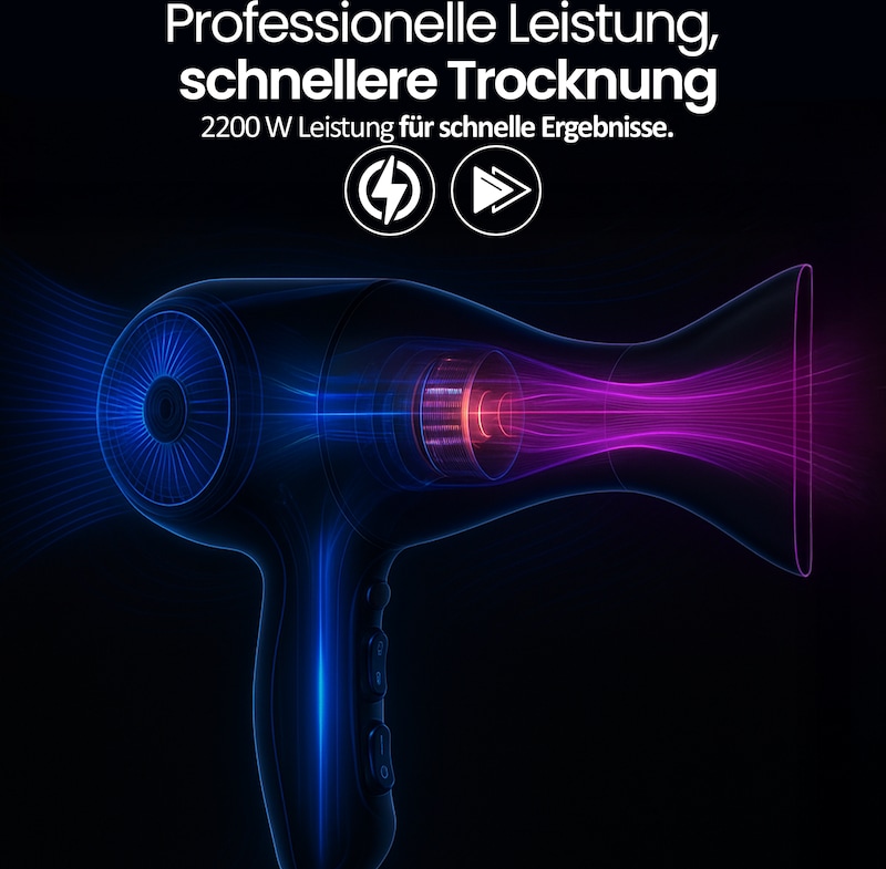 Ein leistungsstarker Haartrockner mit schnellen Ergebnissen.