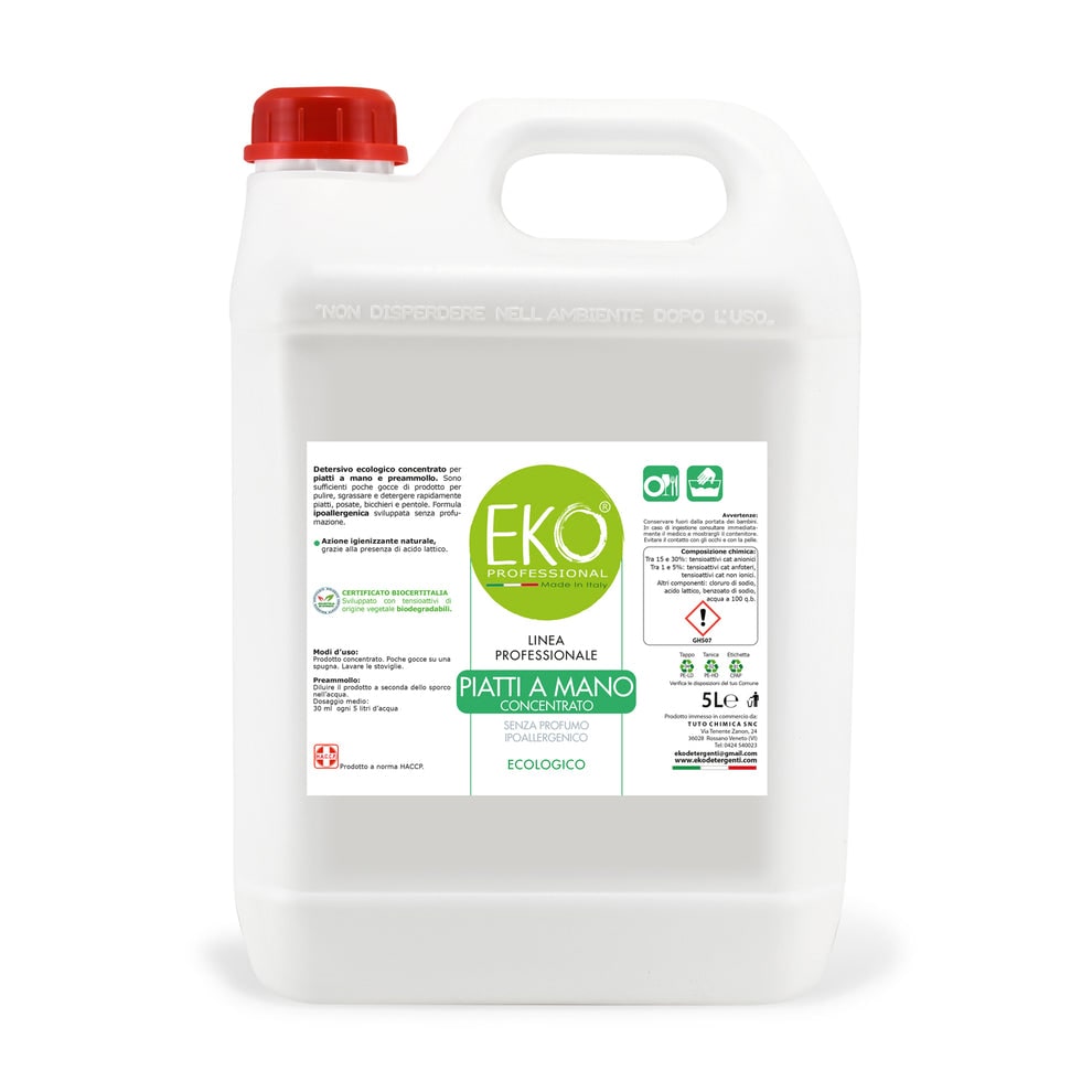 Detersivo Piatti Professionale Ecologico Eko Professional 5 LT - Prodotto Professionale - HACCP - CERTIFICATO BIOCERTITALIA
