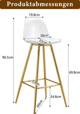 thumbnail of 2er-Set Barhocker aus Metall und Kunststoff in Gold/Transparent, mit Rückenlehne, Fußstütze und rutschfesten Bodenschonern