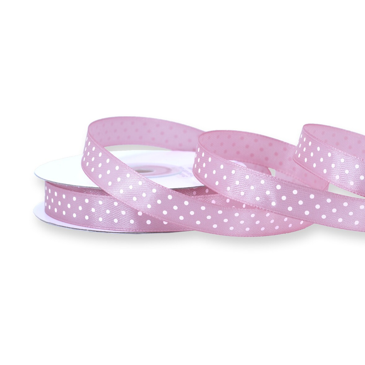 12mm Satinband 25m mit Punkten Schleifenband Geschenkband Dekoband Stoffband Altrosa / Weiß