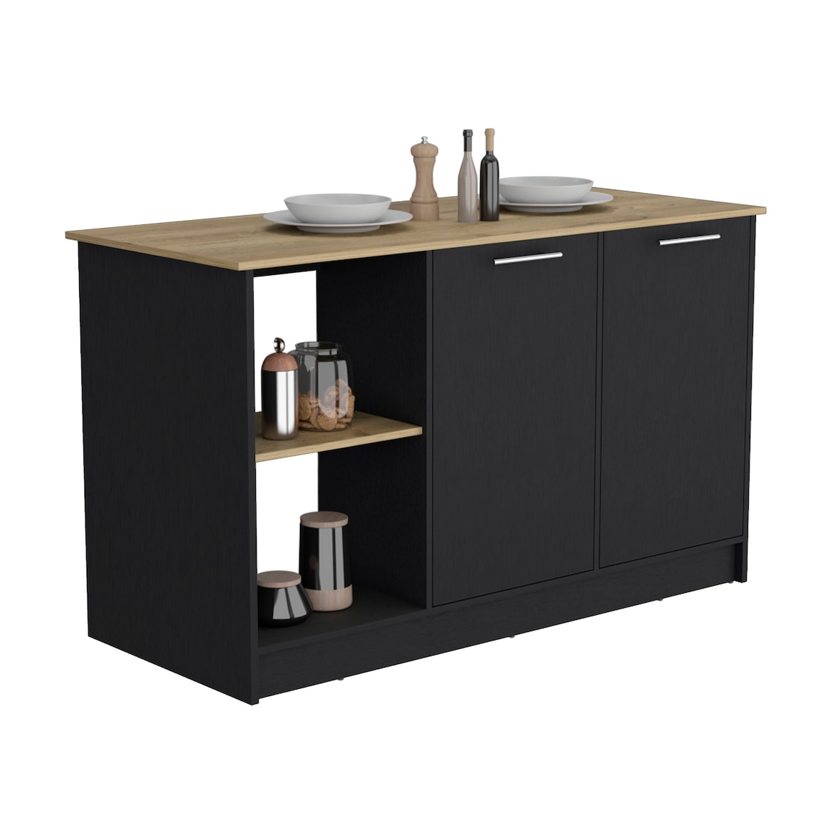 Isla de cocina Enebro en melamina con 2 puertas y 6 estantes , multicolor , 90 cm  X 150 cm  X 64 cm