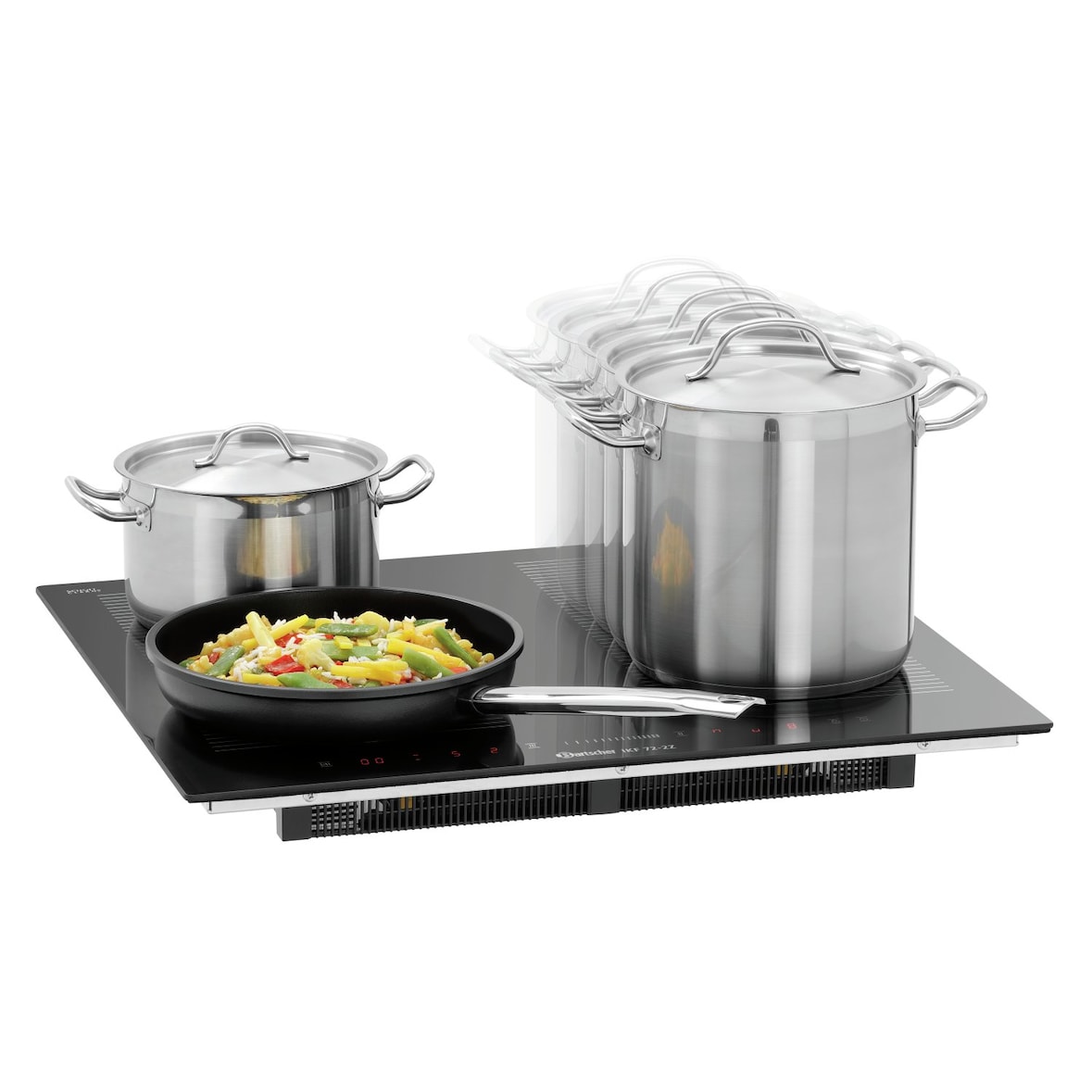 Roestvrijstalen glaskeramische inductiekookplaat, inbouw, 4 x (Ø)220 mm, 7200 W, 220 V - 400 V