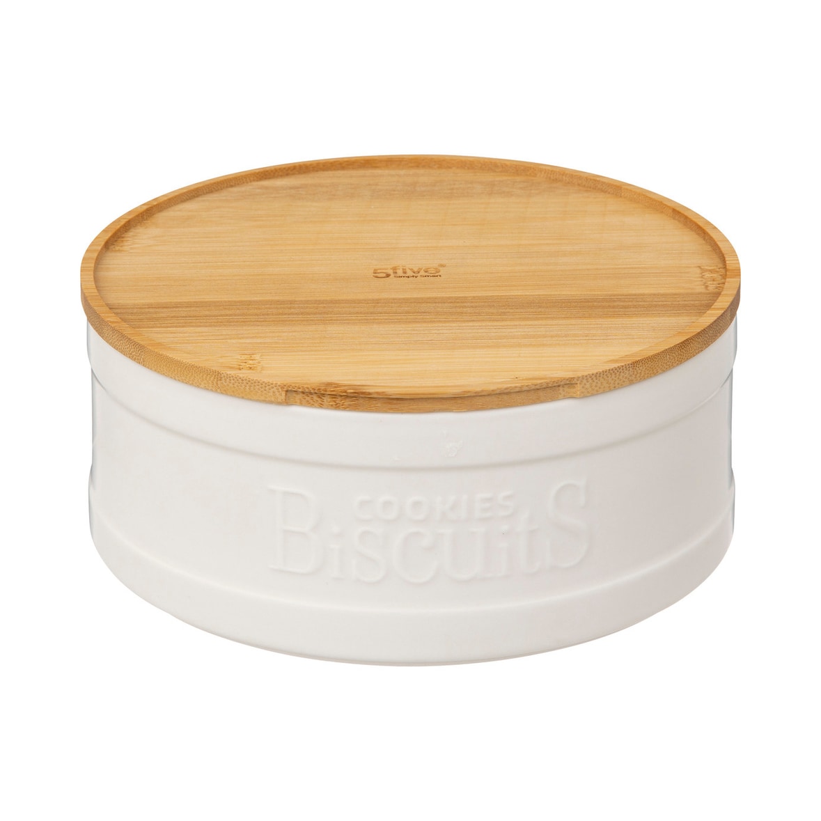 FIVE - Caixa para Biscoitos de Cerâmica Branca com Tampa de Bambu Natureo