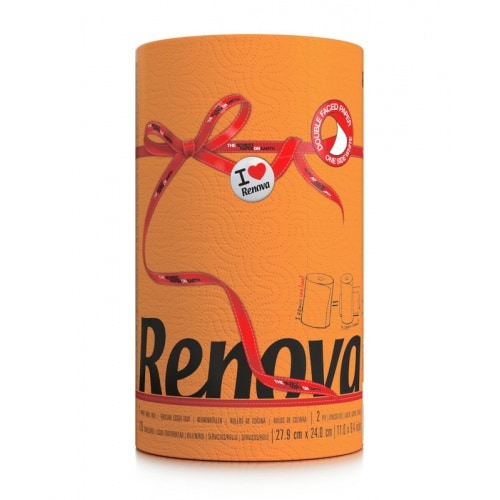 Farbige Küchenrolle in ORANGE XXL, Haushaltsrolle von Renova, 120 Tücher / Rolle - 1 Rolle