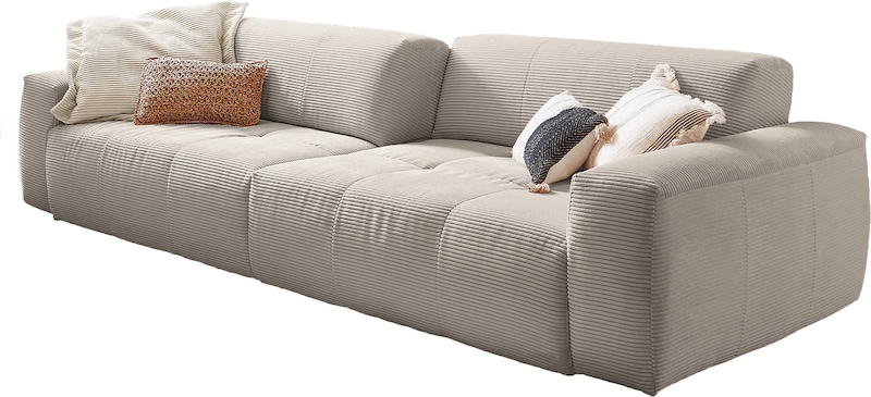 KAWOLA Big Sofa PALACE 3-Sitzer mit Sitztiefenverstellung Cord steingrau