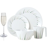 thumbnail of Melamin Geschirr-Set 4 Personen Limon Design 16 Teilig + 4 Champgner Gläser Flûtes Tafelgeschirr Picknick BBQ Kochgeschirr