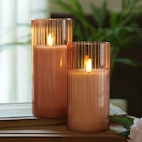 thumbnail of LED Kerze im Glas Windlicht Echtwachs Timer H: 17,5cm D: 7,5cm rosa