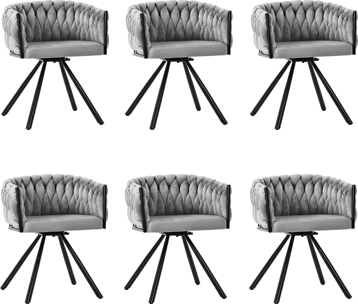 Drehbare Esszimmerstühle 6er-Set Samt Grau mit 360°-Funktion Metallgestell