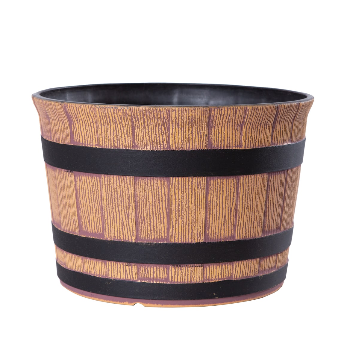 Jinfa Blumenkübel aus Kunststoff im Eichenfass-Design | hellbraune Holzoptik Stil 2 | Ø 36cm x 25cm