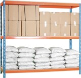 thumbnail of SimonRack Estante industrial, 1500x1500x750 mm, 400 kg no ponto de flexão, 3 prateleiras de madeira, Azul/Laranja/Madeira- Ecoforte