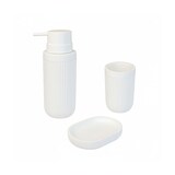 thumbnail of Relaxdays Bad Accessoires, 3-teilig, Seifenschale, Seifenspender, Zahnputzbecher, Polyresin, Bad Zubehör Set, weiß