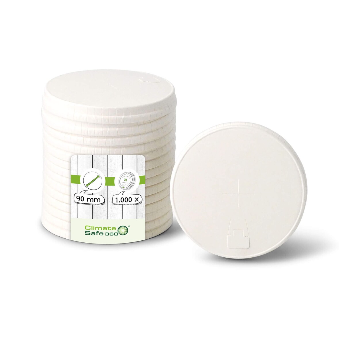 greenbox - Papierdeckel Ø 90 mm, weiß, Trinköffnung + Halmkreuz, 1000 St.