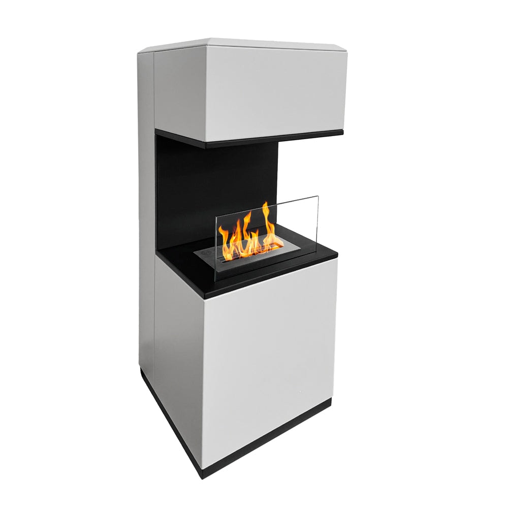 Bioethanolkamin Oslo Bodenbiokamin aus weißem Stahl L38xT38xH100