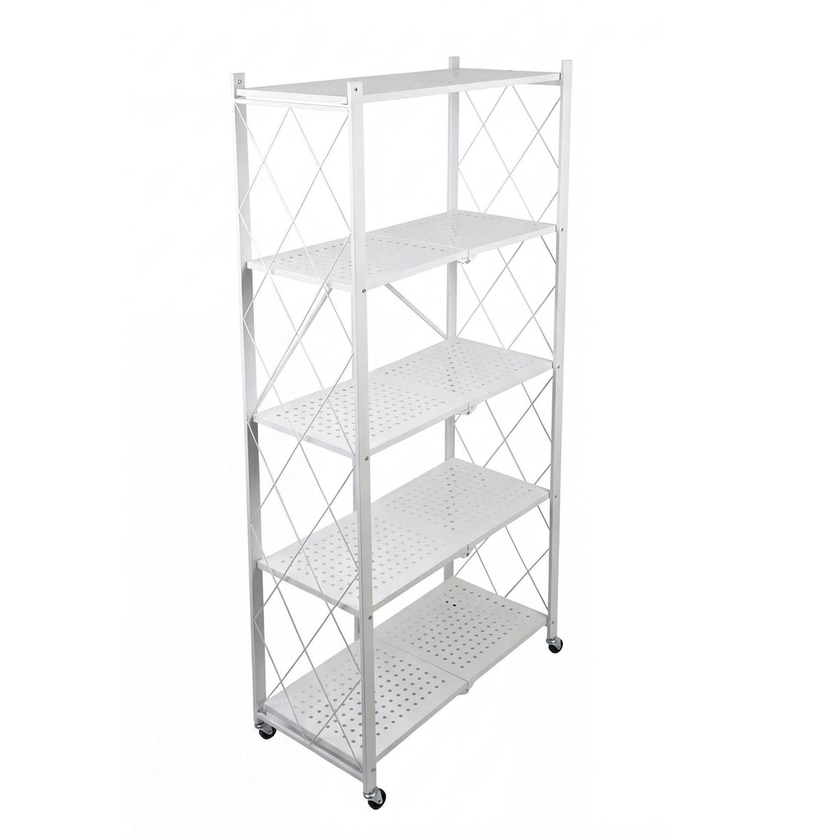 WellHome - Estantería de Almacenaje PLEGABLE de 5 Estantes con Ruedas en color Blanco - 71×34×160 cm