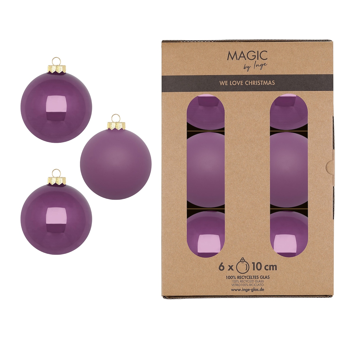 6 Weihnachtskugeln Glas 10cm matt & glänzend Christbaumkugeln Weihnachtsbaumkugeln Groß Christbaumschmuck Weihnachtsbaumschmuck Deko Wild Mauve