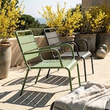 thumbnail of Lot 2 fauteuils relax avec repose-pieds métal gris et vert cactus