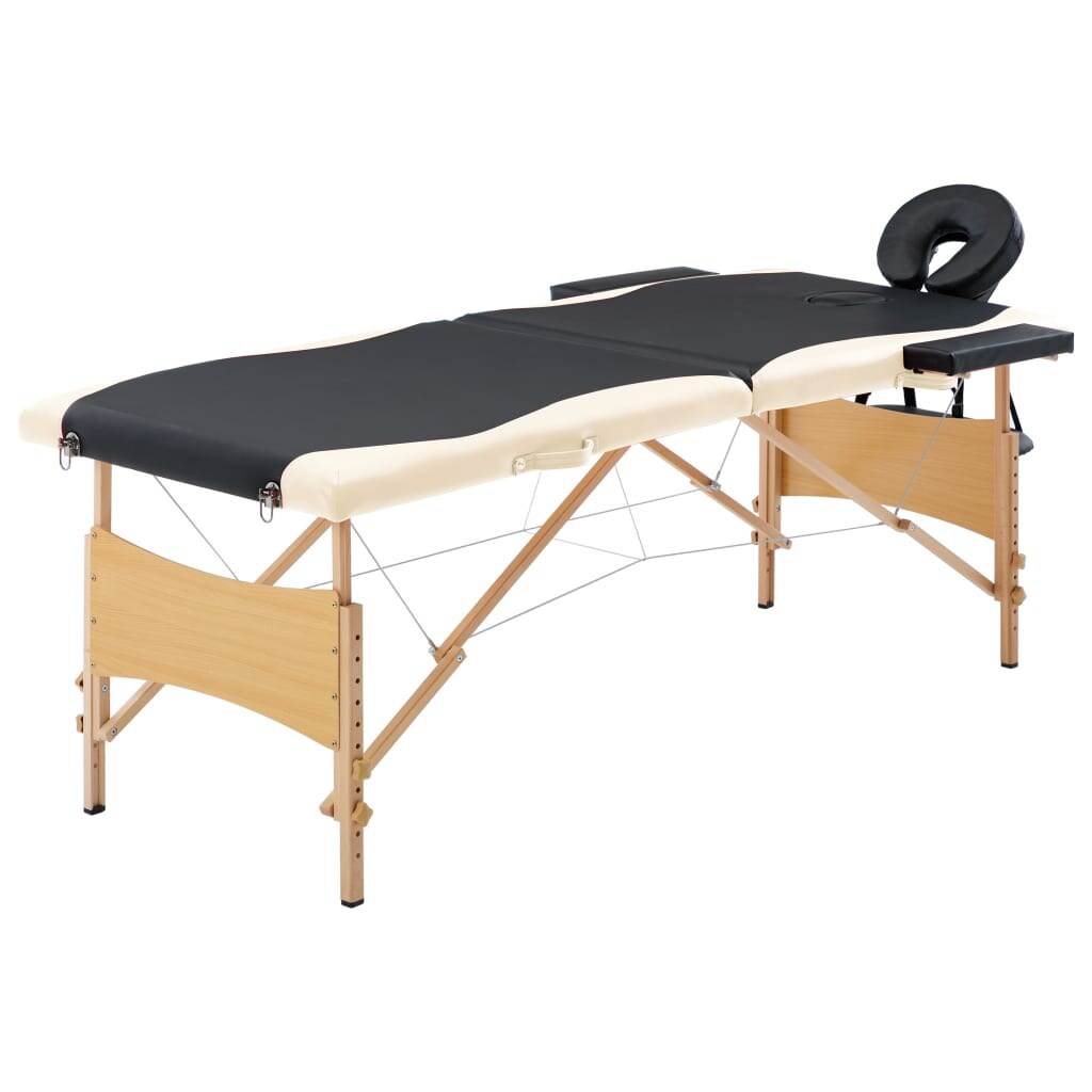 Helloshop26 - Klappbare Massageliege 2-teilig schwarzes und beiges Holz 02_0001814