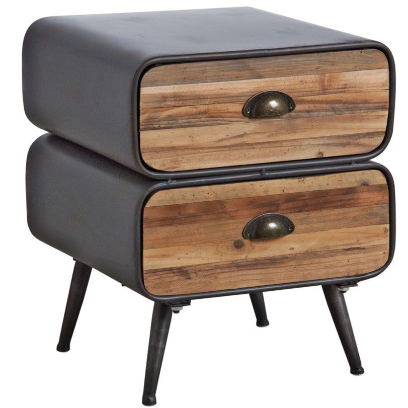 AUBRY GASPARD table de nuit en métal et tiroirs bois