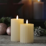 thumbnail of LED Kerze Liv Echtwachs gerillt geriffelt flackernd H:12cm Timer creme
