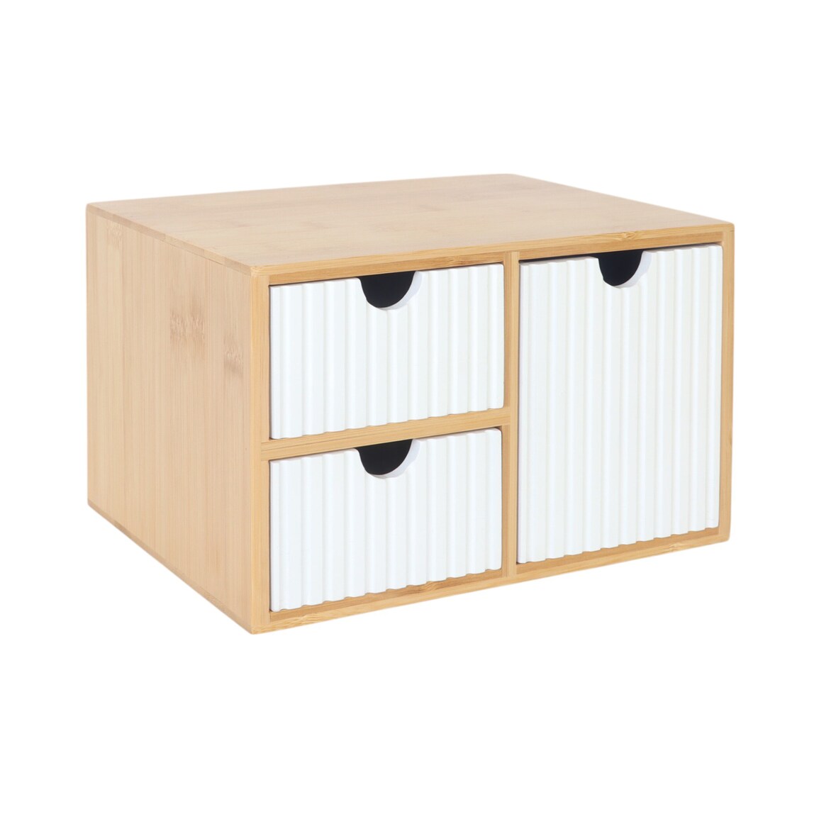 Relaxdays Schubladenbox, Bambus & MDF, 3 geriffelte Schubladen, HBT: 15 x 25 x 20 cm, Schreibtisch Organizer, weiß/natur