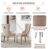 thumbnail of Esszimmerstuhl Samt Beige 95x63x53 cm mit Türklopfer Optik quadratischer Schnalle Nagelkopfdetails Metallbeinen und verstellbaren Bodenschonern