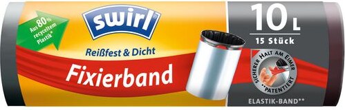 Swirl Fixierband Müllbeutel 10 L  Schwarz 15 Stück