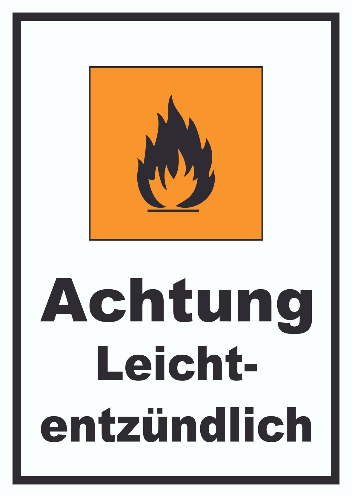 Schild Gefahrensymbol Leichtentzündlich Flamme hochkant A2 Rückseite selbstklebend