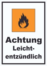 thumbnail of Schild Gefahrensymbol Leichtentzündlich Flamme hochkant A2 Rückseite selbstklebend