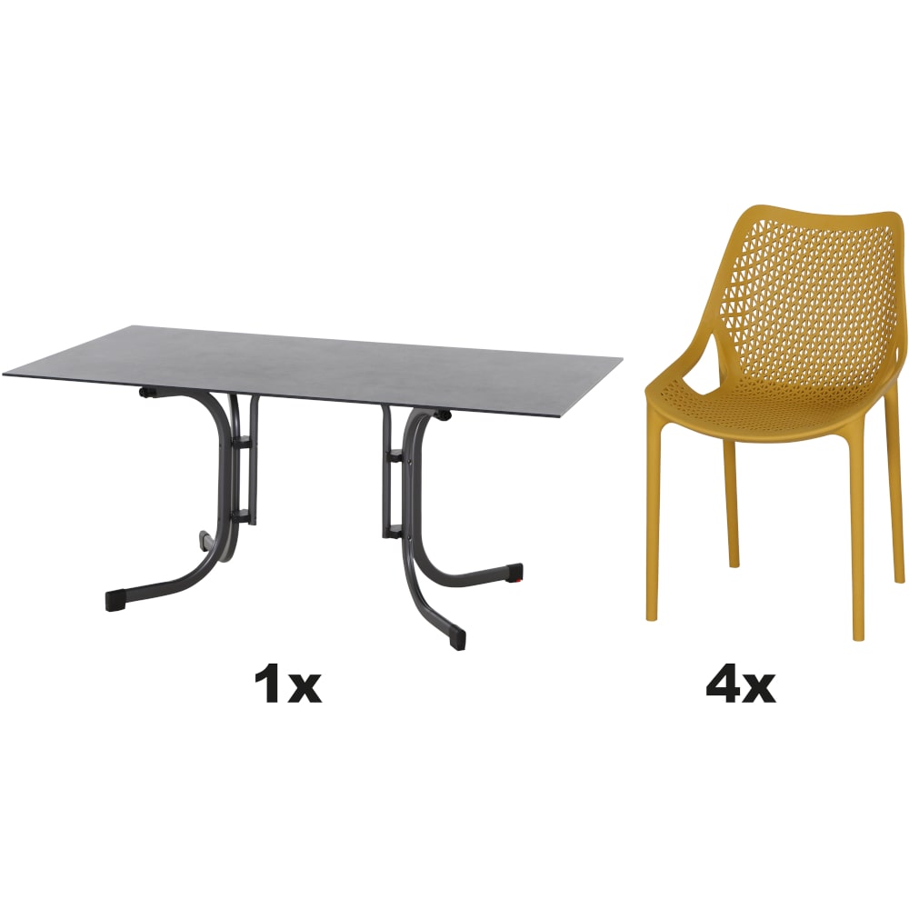 SIENA GARDEN Urban Lights Set 5teilig District gastrotauglich mustard mit Tisch Sola 160x90