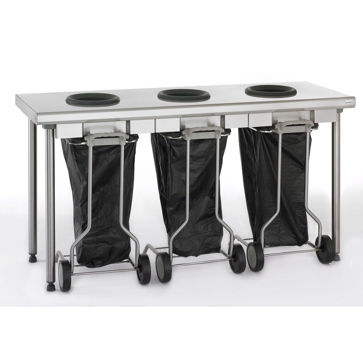 Tournus afvalsorteertafel met 3 schachten inclusief mobiele prullenbak