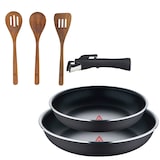 thumbnail of BERGNER - Set aus 2 Pfannen Ø22/26cm gepresstes Aluminium Schwarz mit abnehmbarem Griff mit Set aus 3 Küchenutensilien aus Akazienholz