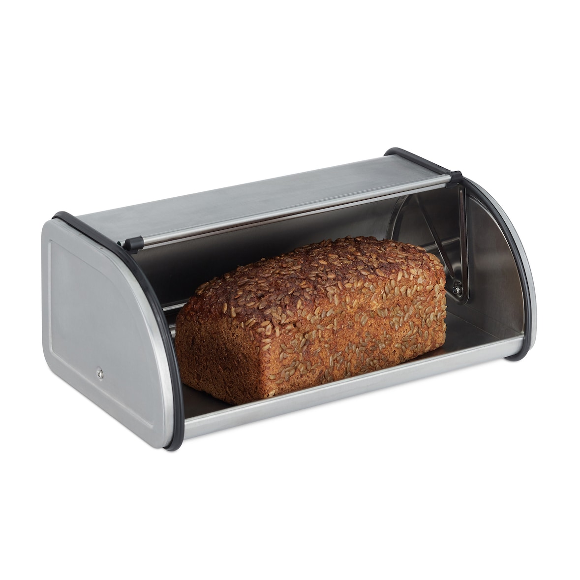 Relaxdays Brotkasten Edelstahl, Kleine Brotbox, Brot frisch halten, flach und Platzsparend, Leicht zu reinigen, Silber