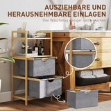 thumbnail of Wäschekorb Bambus Wäscheregal Naturholz 44x34x96 cm mit 2 Stoffkörben 2 Ablagen, Wäschesammler 35 L, herausziehbar und pflegeleicht