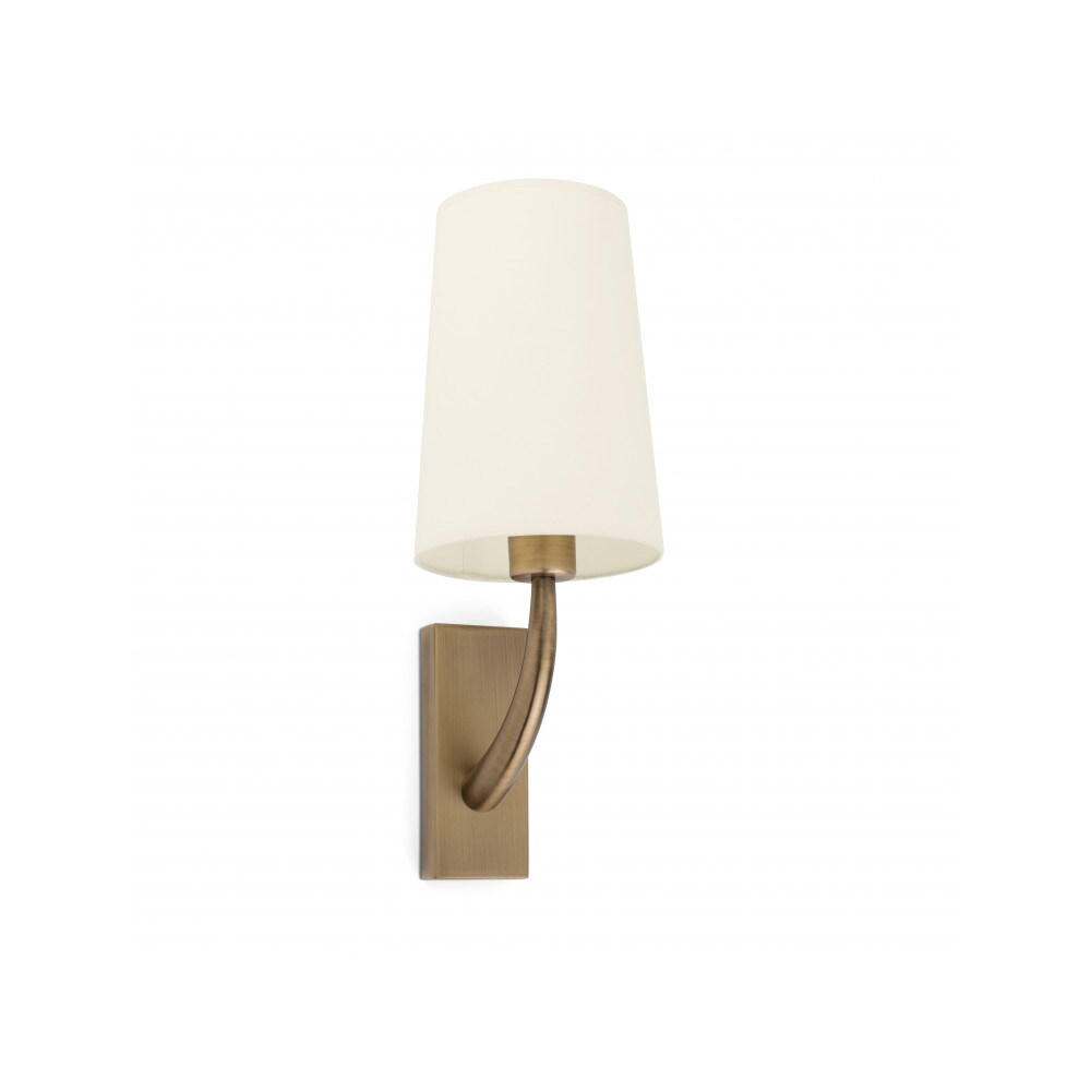 rem, applique in metallo ottonato con paralume in tessuto beige, faro barcelona