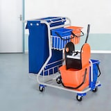 thumbnail of Carro de Limpieza Profesional con Doble Cubo Extraíble de 18 Litros Escurridor de Prensa 2 Cubetas Auxiliares y Bolsa de Basura 93x80x97 cm