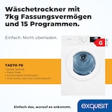 thumbnail of Exquisit Wäschetrockner 7kg, Trockner, Startzeitvorwahl, Knitterschutz, Ablufttrockner, 15 Programme, Kindersicherung, Energieklasse G, TAE70-70 weiss