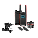 thumbnail of Motorola T82 Walkie, 2‑pack zwart/oranje, 16 kanalen + 121 codes, LED, trilling