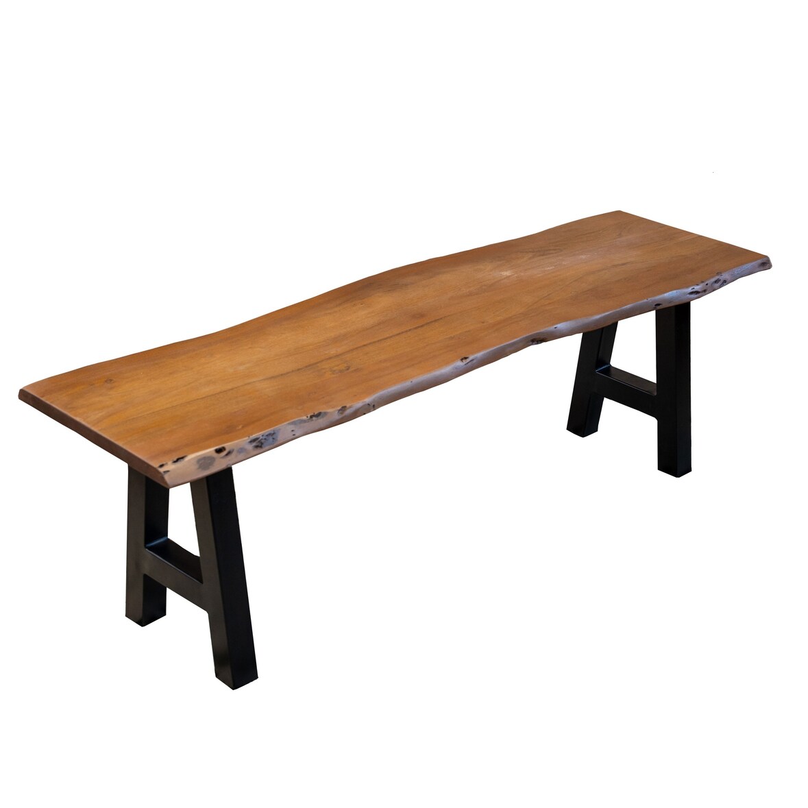 Sitzbank Baumkante 200 cm nussbaum massiv Akazie A-Gestell schwarz