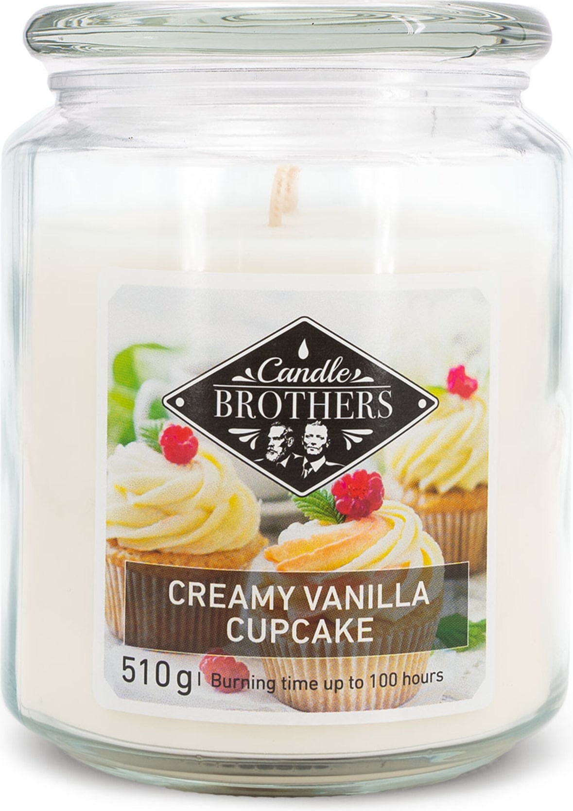 Duftkerze Candle Brothers Creamy Vanilla Cupcake, Kerze im Glas, 2 Dochte, 510g, 100h Brenndauer, Raumduftkerze, creme