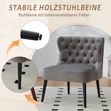 thumbnail of Polstersessel ohne Armlehnen Samt Grau 61x65x80 cm mit Zierknöpfen und Nieten, Massivholzbeine, kompakter Design Sessel
