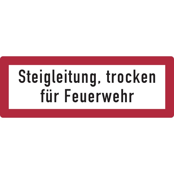 Feuerwehrschild, Steigleitung, trocken für Feuerwehr - DIN 4066 - 297x105x0.45 mm Aluminium geprägt