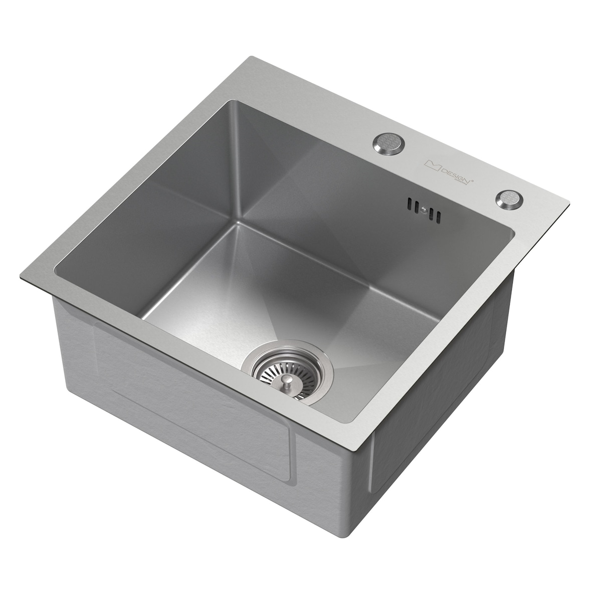 ML-Design Spülbecken Edelstahl 45 × 45 cm Silber – Eckige Einbauspüle mit Ab- & Überlaufgarnitur, 1 Becken klein, Edelstahlspüle mit Siphon & 2