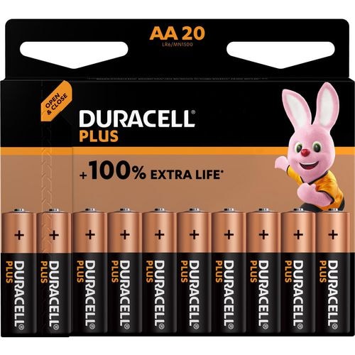 DURACELL piles alcalines AA Plus, 1.5 V LR6 MN1500, paquet de 20