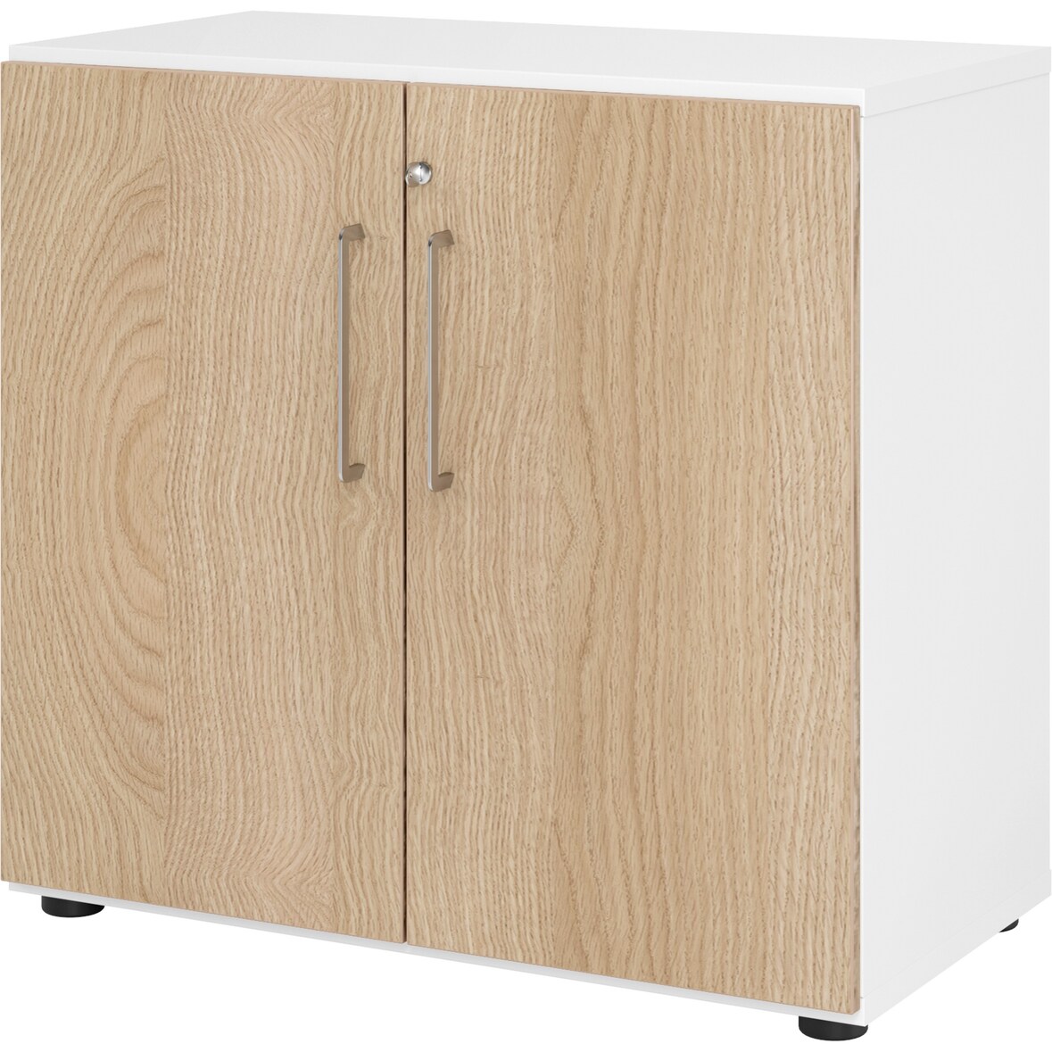 bümö Aktenschrank abschließbar, Büroschrank Holz 80cm breit in Weiß/Eiche - abschließbarer Schrank mit Aktenregal für's Büro & Arbeitszimmer, Büro