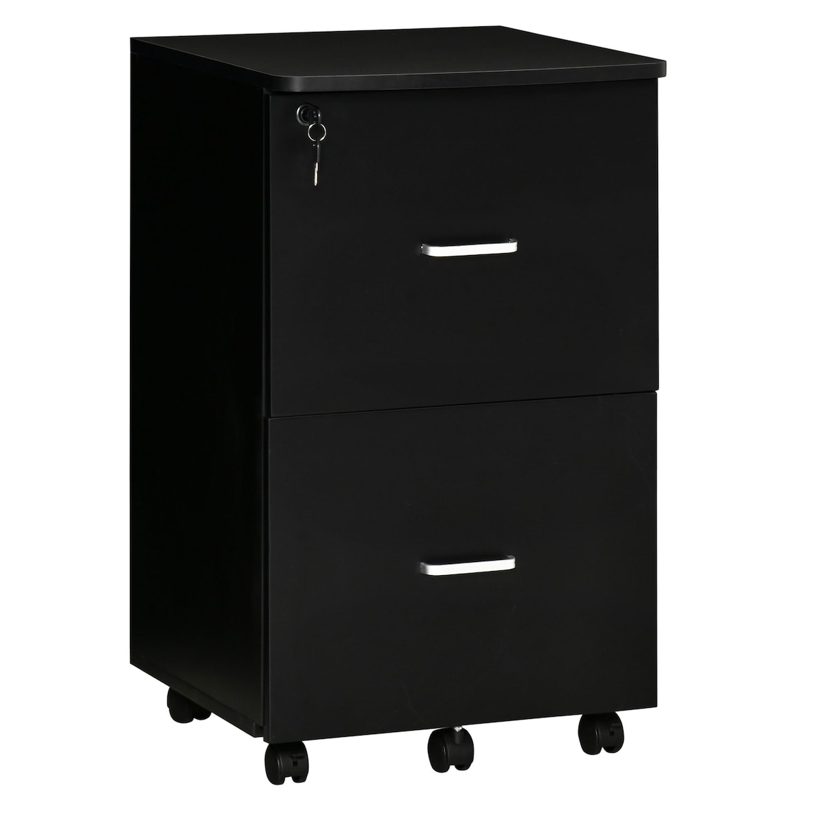 Cajonera de Oficina Mueble Auxiliar para Archivos con 2 Cajones Cerradura de 2 Llaves 5 Ruedas 2 Frenos para Estudio Despacho Dormitorio 43x45x72 cm