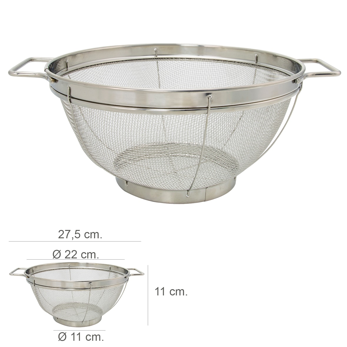 Escurridor Malla Acero Inoxidable Con Asas: 22 cm.