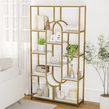 thumbnail of COSTWAY Libreria a 5 ripiani, scaffale aperto indipendente, espositore con struttura in metallo(bianco e oro, ovale)